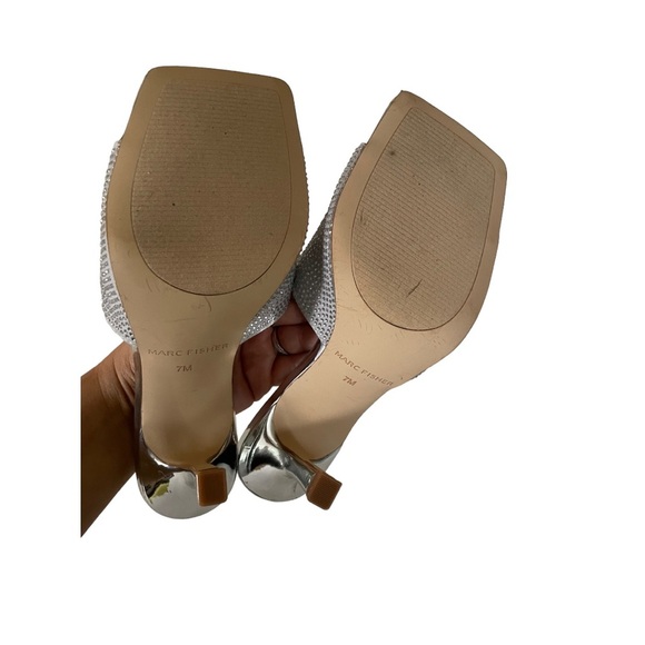 Marc Fisher Silver Chrome Boxy Diamond Bling Wedding Formal Square Heels size 7 - Picture 5 of 8